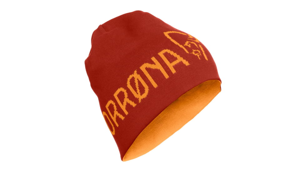Norrona /29 Reversible Cotton Beanie, Rooibos Tea/Orange Crush, Small, 7042698429896