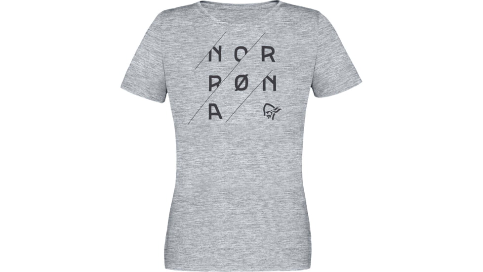 Norrona Cotton Slant Logo T-Shirt - Womens, Drizzle Melange/Caviar, Small, 3420-21-8012-S