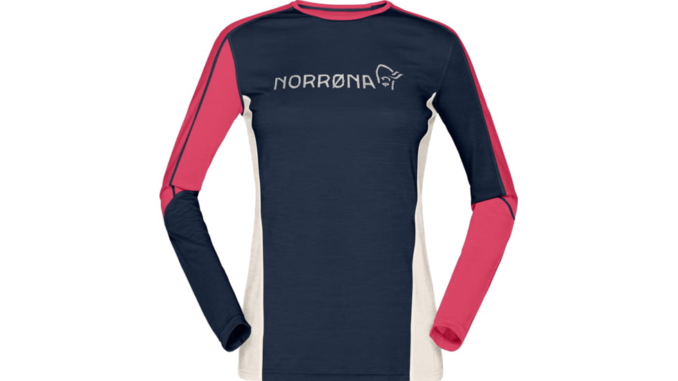 Norrona Falketind Equaliser Merino Round Neck Shirt - Womens, Indigo Night/Honeysuckle, Large, 7042698472502