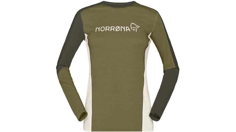 Norrona Falketind Equaliser Merino Round Neck Shirt - Womens, Olive Drab/Olive Night, Extra Large, 1822-22 3908 XL