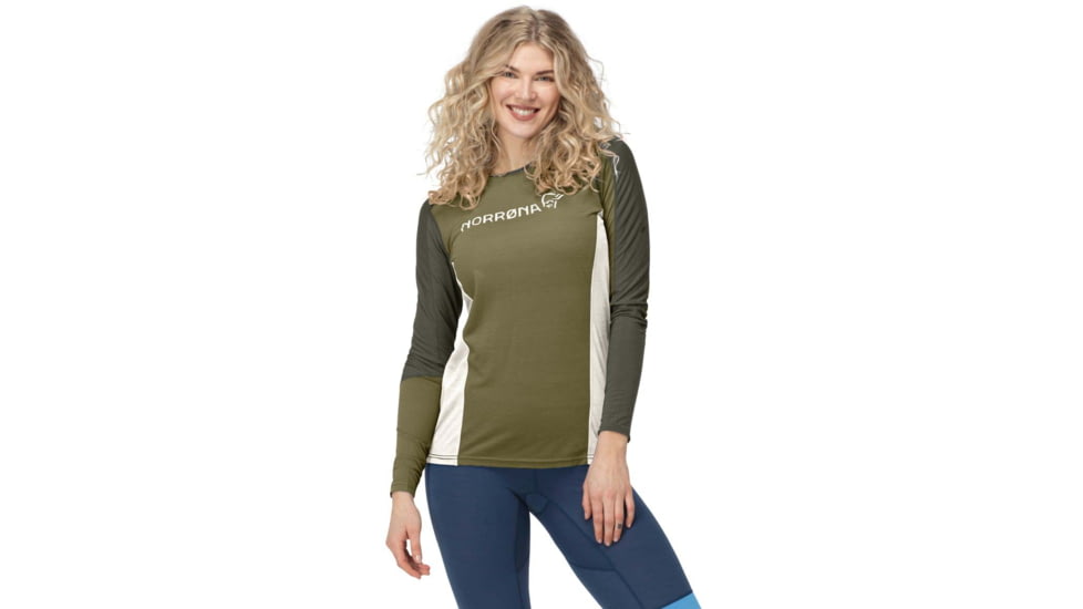 Norrona Falketind Equaliser Merino Round Neck Shirt - Womens, Olive Drab/Olive Night, Extra Large, 1822-22 3908 XL
