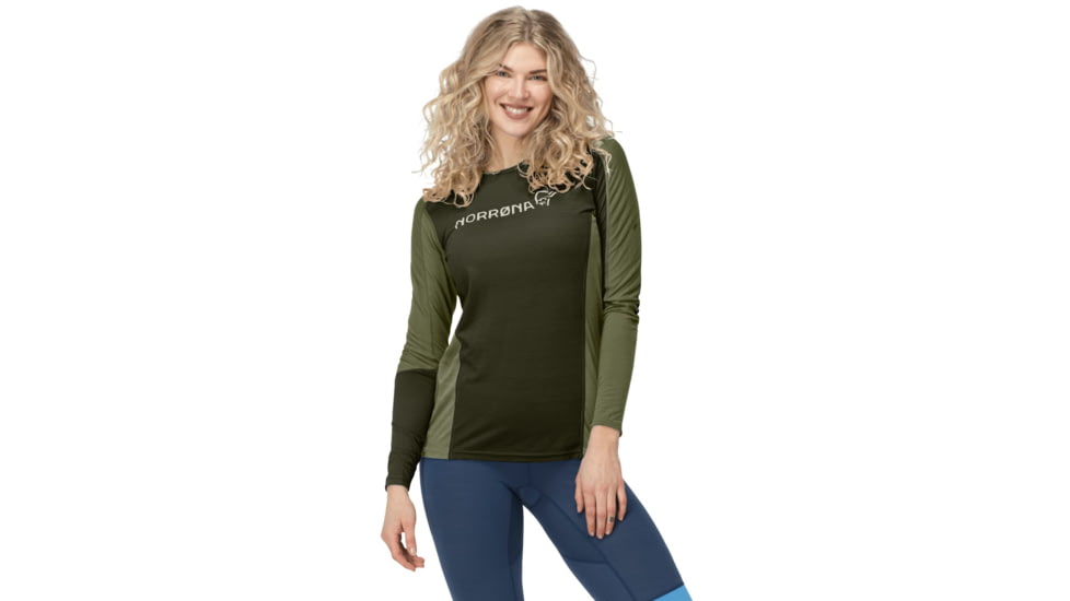 Norrona Falketind Equaliser Merino Round Neck Shirt - Womens, Olive Night/Rosin, Small, 1822-22-3319-S