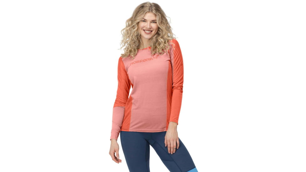 Norrona Falketind Equaliser Merino Round Neck Shirt - Womens, Peach Amber/Orange Alert, Small, 1822-22 5649 S