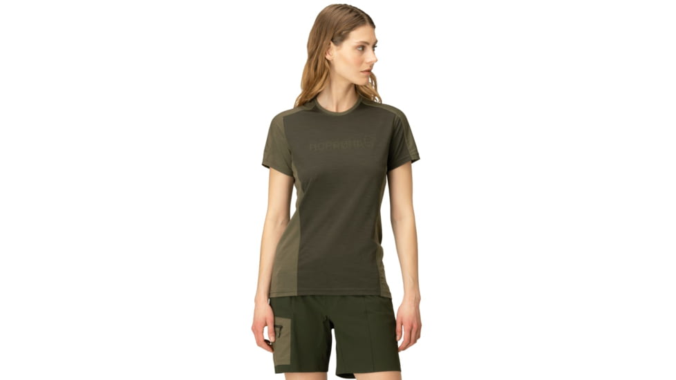 Norrona Falketind Equaliser Merino T-Shirt - Womens, Olive Night/Rosin, Large, 1823-22-3319-L