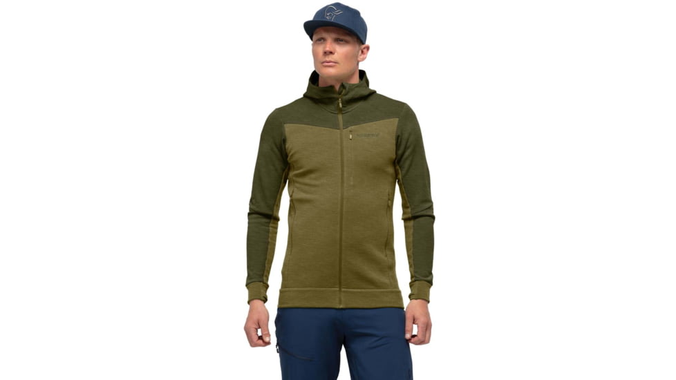 Norrona Falketind Warmwool Stretch Zip Hooded Jacket - Mens, Olive Night/Olive Drab, Small, 1820-20 3304 S