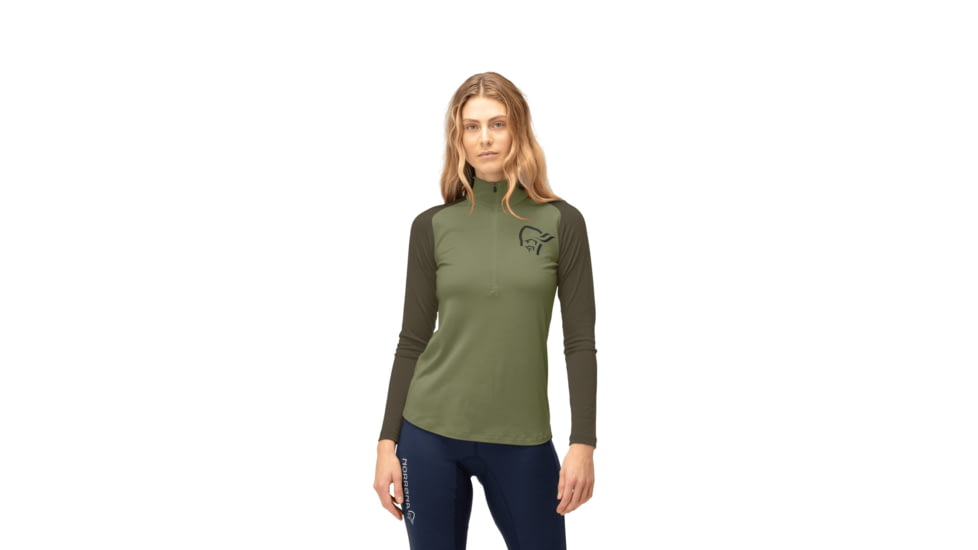 Norrona Femund PureUll Zip Neck Top - Womens, Loden Green, Small, 2678-24-3006-S