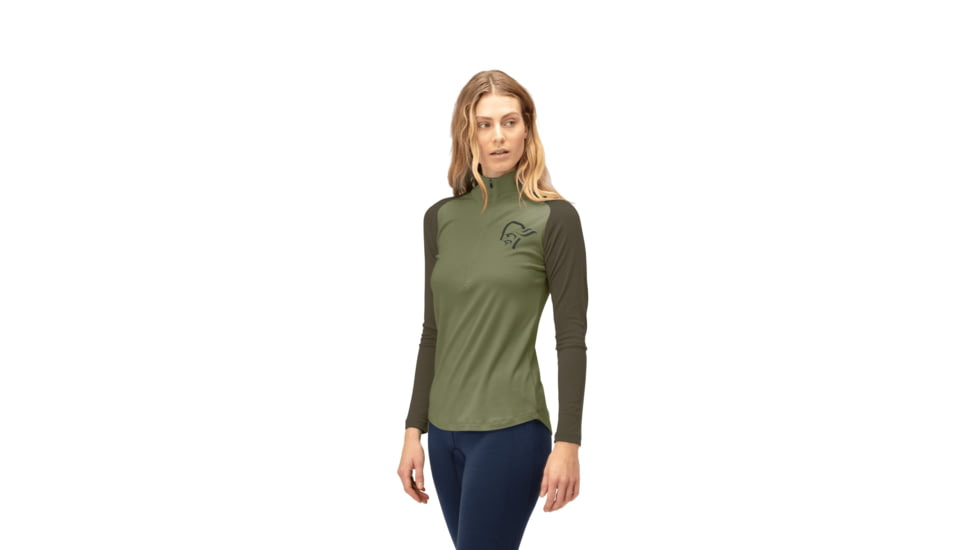 Norrona Femund PureUll Zip Neck Top - Womens, Loden Green, Small, 2678-24-3006-S