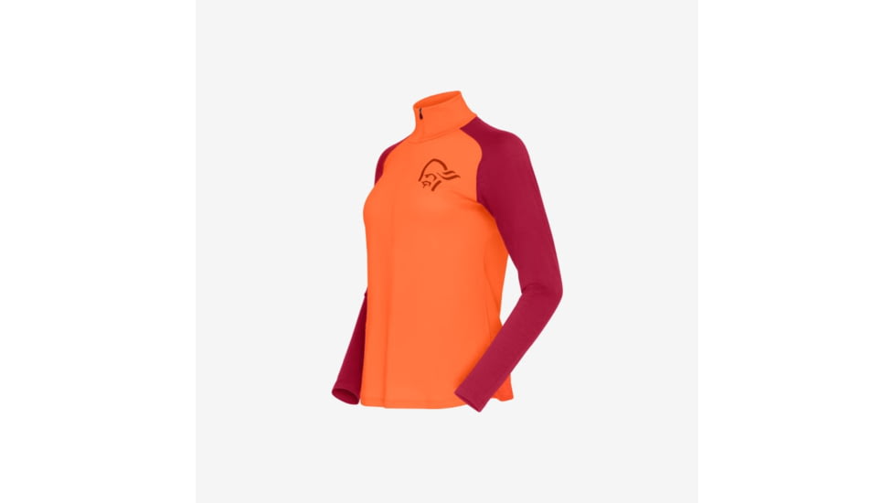 Norrona Femund Pureull Zip Neck - Womens, Orange Alert, Small, 2678-24-5620-S