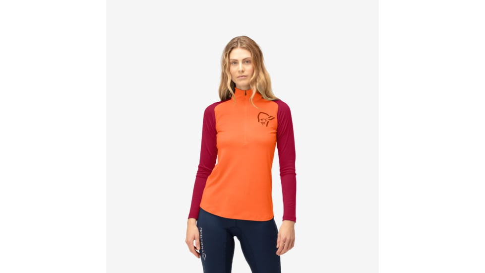 Norrona Femund Pureull Zip Neck - Womens, Orange Alert, Small, 2678-24-5620-S