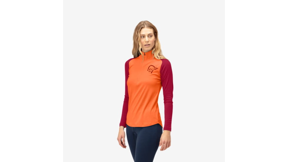Norrona Femund Pureull Zip Neck - Womens, Orange Alert, Small, 2678-24-5620-S