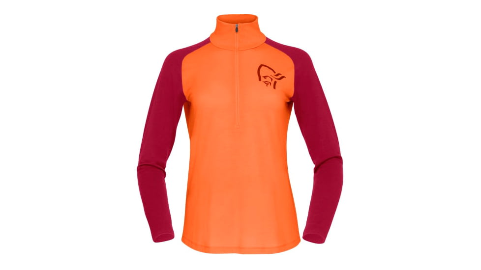 Norrona Femund Pureull Zip Neck - Womens, Orange Alert, Small, 2678-24-5620-S