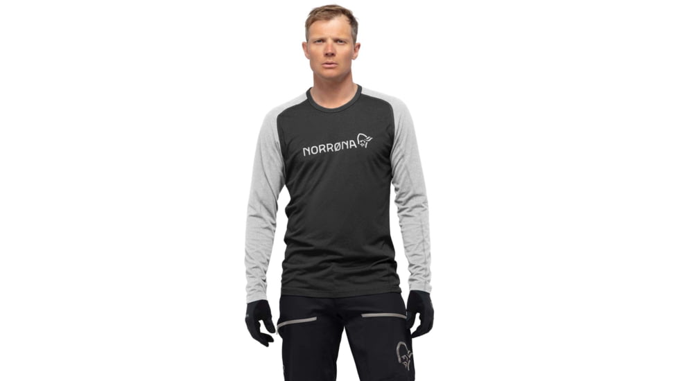 Norrona Fjora Equaliser Lightweight Long Sleeve - Mens, Caviar Black/Light Grey, Large, 2222-18 7782 L