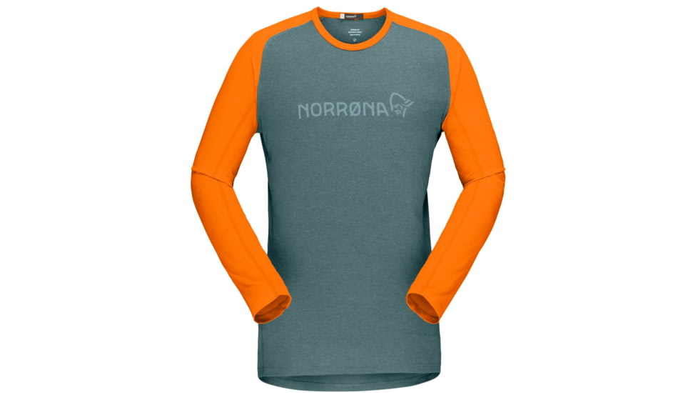Norrona Fjora Equaliser Lightweight Long Sleeve - Mens, North Atlantic/Orange Popsicle, Extra Large, 7042698471833
