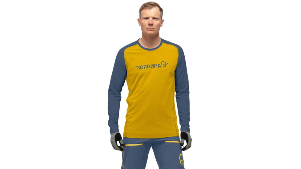 Norrona Fjora Equaliser Lightweight Long Sleeve - Mens, Sulphur/Vintage Indigo, Large, 2222-18 5012 L