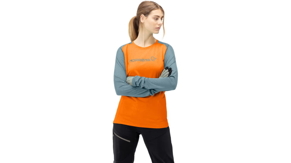 Norrona Fjora Equaliser Lightweight Long Sleeve Shirt - Womens, Orange Popsicle/Tourmaline, Small, 7042698471956