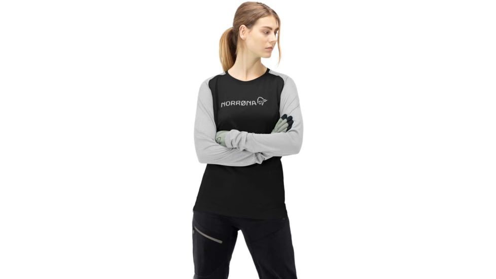 Norrona Fjora Equaliser Lightweight Long Sleeve - Womens, Caviar Black/Light Grey, Small, 2228-18 7782 S