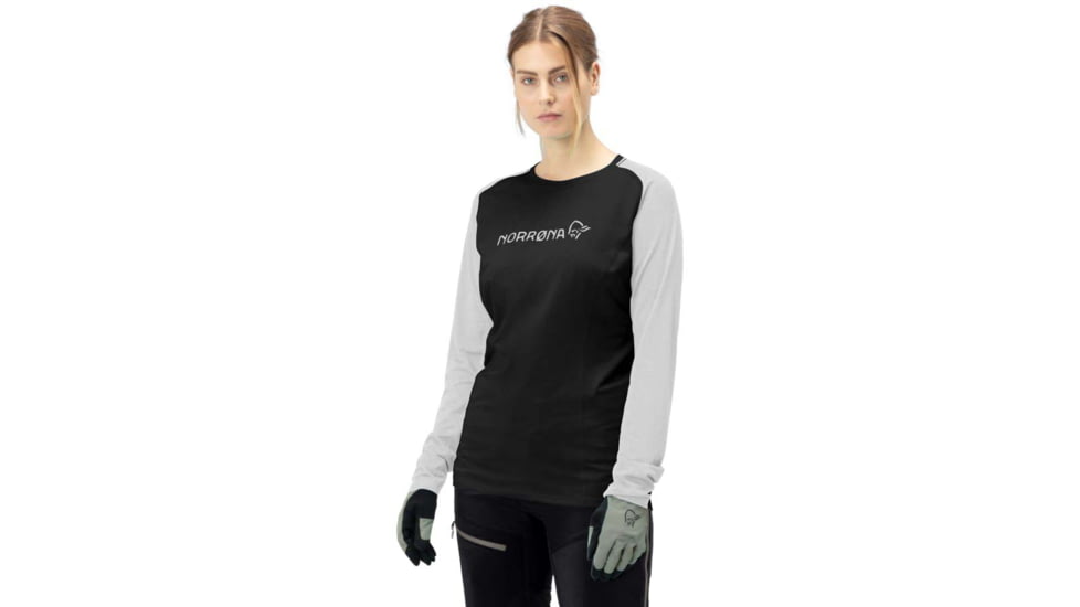 Norrona Fjora Equaliser Lightweight Long Sleeve - Womens, Caviar Black/Light Grey, Small, 2228-18 7782 S