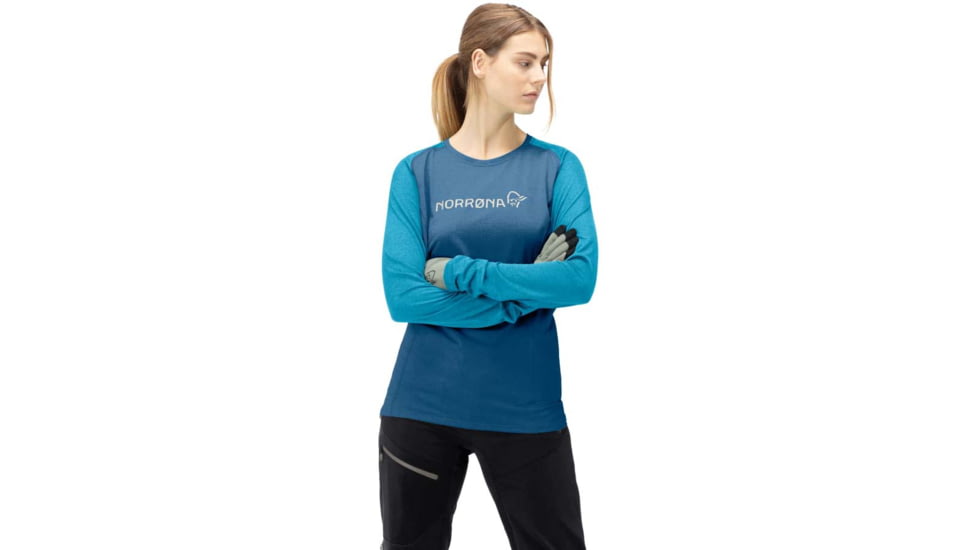 Norrona Fjora Equaliser Lightweight Long Sleeve - Womens, Mykonos Blue/Aquarius, Large, 2228-18 6011 L