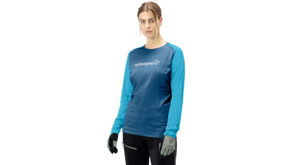 Norrona Fjora Equaliser Lightweight Long Sleeve - Womens, Mykonos Blue/Aquarius, Large, 2228-18 6011 L