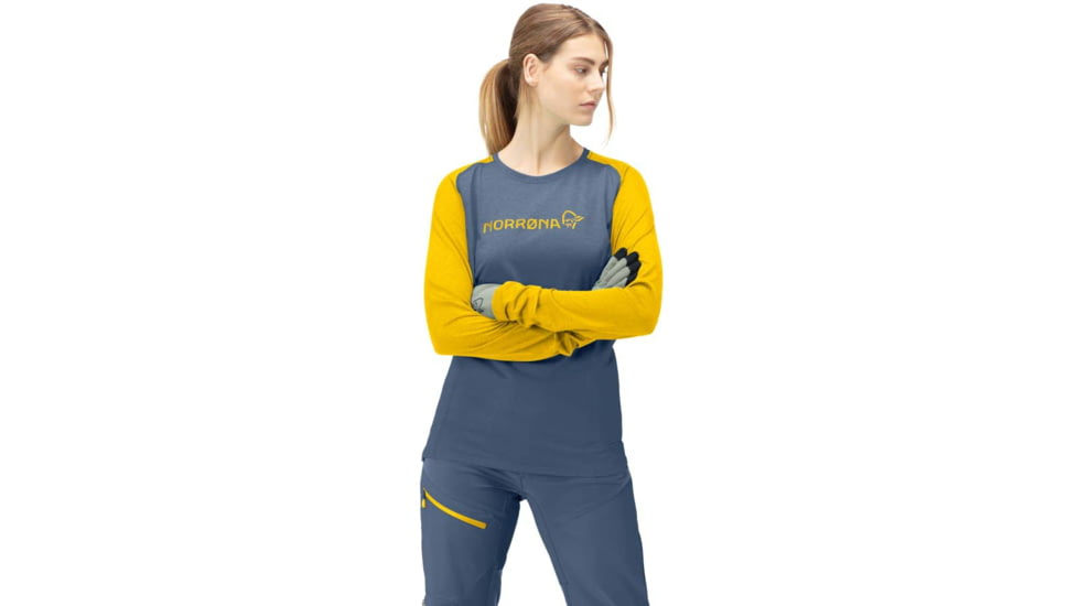 Norrona Fjora Equaliser Lightweight Long Sleeve - Womens, Sulphur/Vintage Indigo, Large, 2228-18 5012 L