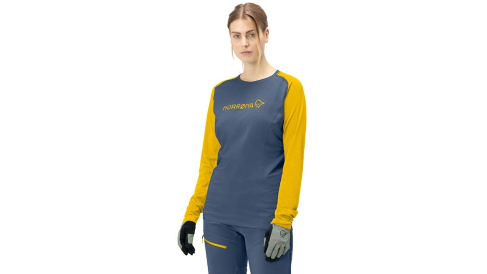 Norrona Fjora Equaliser Lightweight Long Sleeve - Womens, Sulphur/Vintage Indigo, Large, 2228-18 5012 L