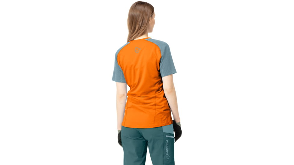 Norrona Fjora Equaliser Lightweight T-Shirt - Womens, Orange Popsicle/Tourmaline, Small, 7042698465009