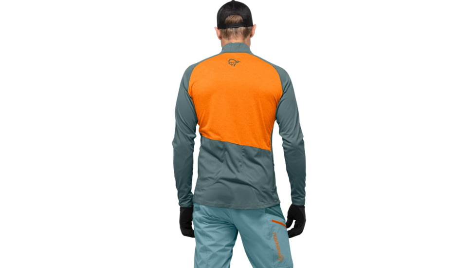 Norrona Fjora Equaliser Long Sleeve Zip Top - Mens, North Atlantic/Orange Popsicle, Medium, 7042698461353