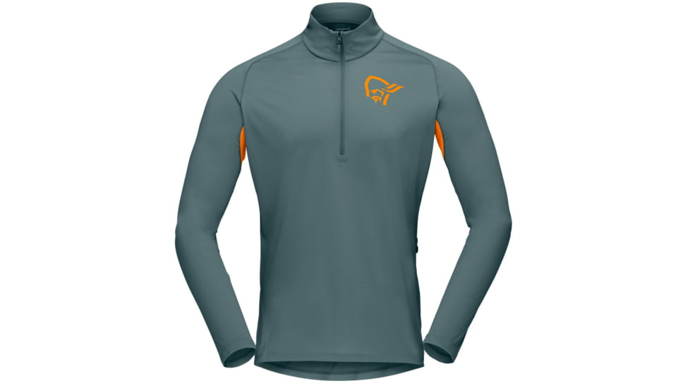 Norrona Fjora Equaliser Long Sleeve Zip Top - Mens, North Atlantic/Orange Popsicle, Medium, 7042698461353