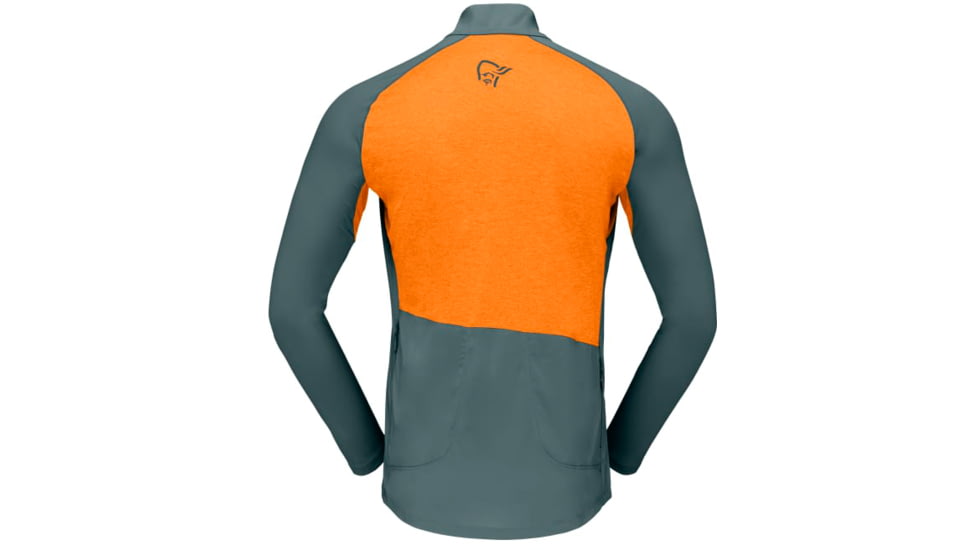 Norrona Fjora Equaliser Long Sleeve Zip Top - Mens, North Atlantic/Orange Popsicle, Medium, 7042698461353