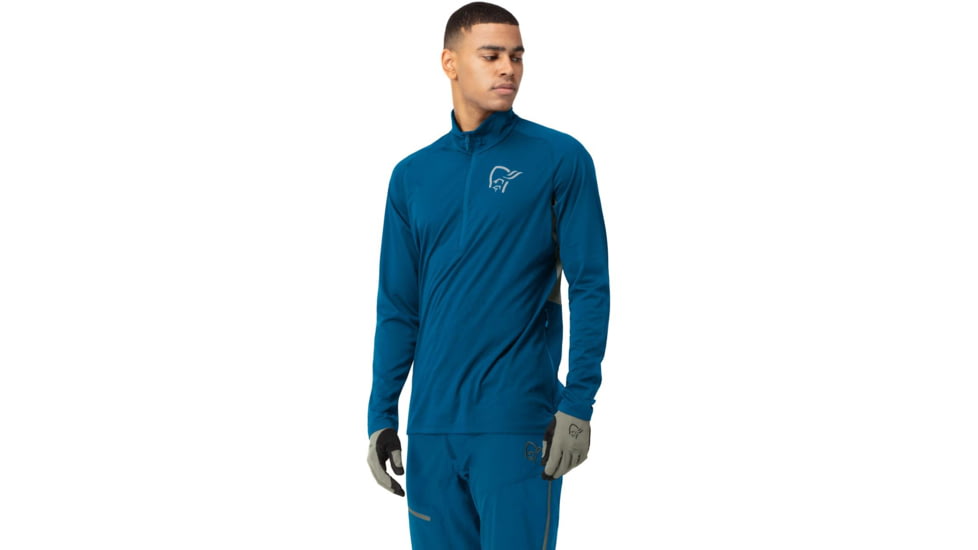 Norrona Fjora Equaliser Zip Top Long Sleeve - Mens, Mykonos Blue/Castor Grey, Large, 2214-21 6010 L
