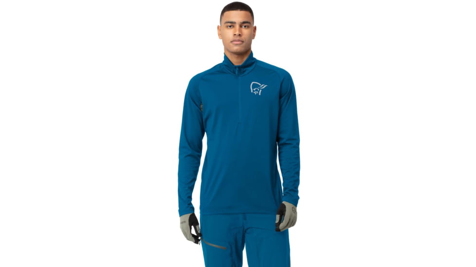 Norrona Fjora Equaliser Zip Top Long Sleeve - Mens, Mykonos Blue/Castor Grey, Large, 2214-21 6010 L