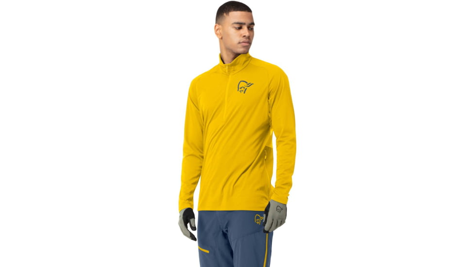 Norrona Fjora Equaliser Zip Top Long Sleeve - Mens, Sulphur/Vintage Indigo, Extra Large, 2214-21 5012 XL
