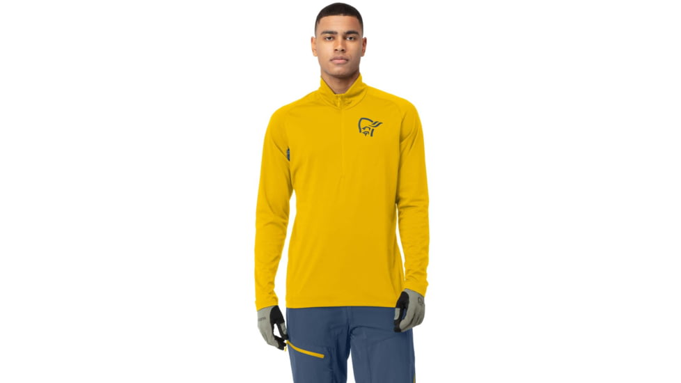 Norrona Fjora Equaliser Zip Top Long Sleeve - Mens, Sulphur/Vintage Indigo, Extra Large, 2214-21 5012 XL
