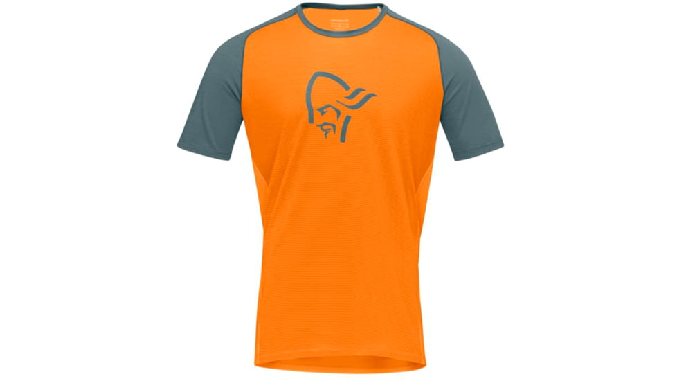 Norrona Fjora Wool T-Shirt - Mens, North Atlantic/Orange Popsicle, Small, 7042698461520