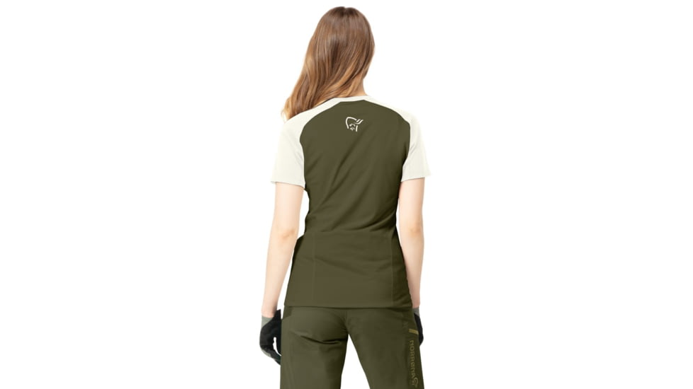 Norrona Fjora Wool T-Shirt - Womens, Olive Night/Snowdrop, Small, 7042698461568