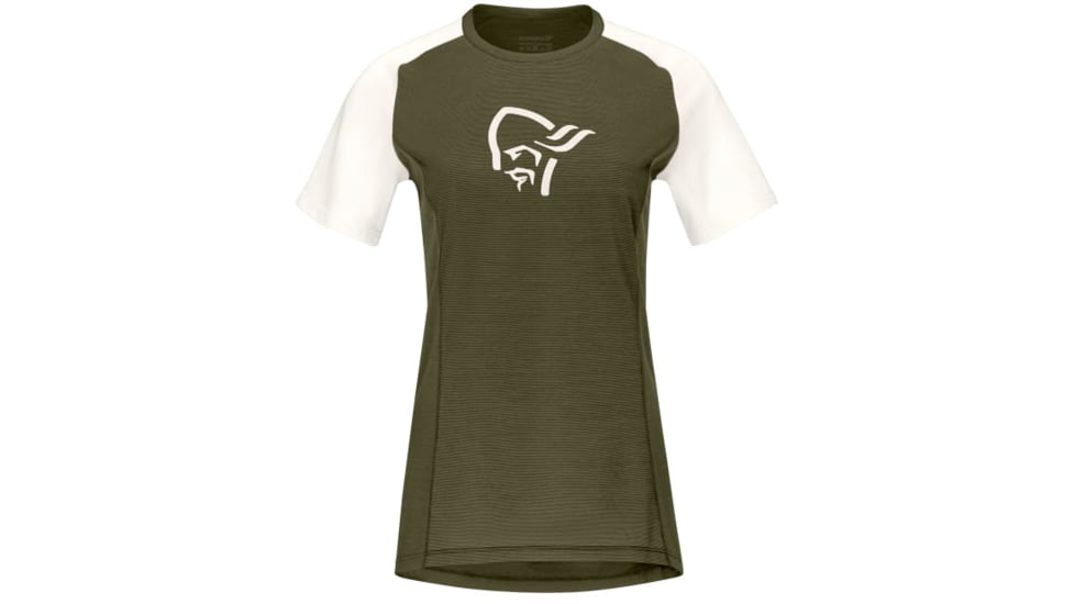 Norrona Fjora Wool T-Shirt - Womens, Olive Night/Snowdrop, Small, 7042698461568