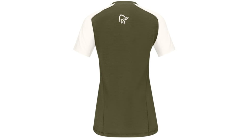 Norrona Fjora Wool T-Shirt - Womens, Olive Night/Snowdrop, Small, 7042698461568