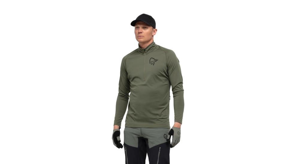Norrona Fjr Equaliser Long Sleeve Zip Top - Mens, Olive Night/Caviar, Medium, 7042698425478