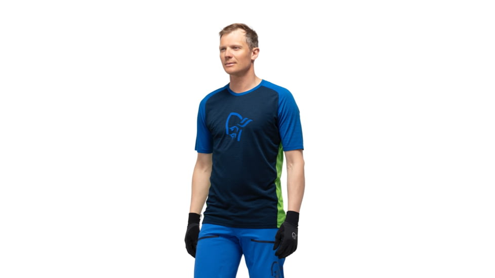 Norrona Fjr Wool T-Shirt - Mens, Indigo Night/Foliage, Medium, 7042698425553