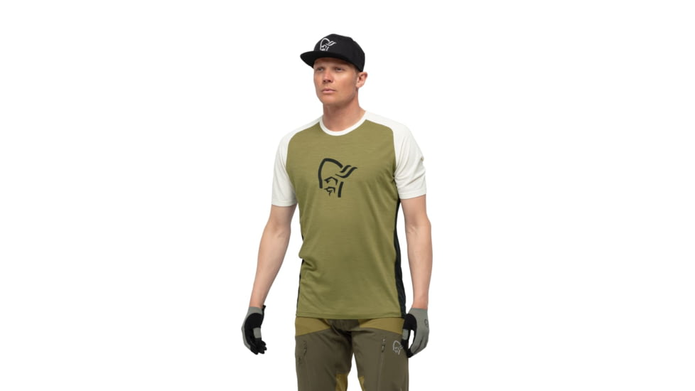 Norrona Fjr Wool T-Shirt - Mens, Olive Drab/Caviar, Large, 7042698425584
