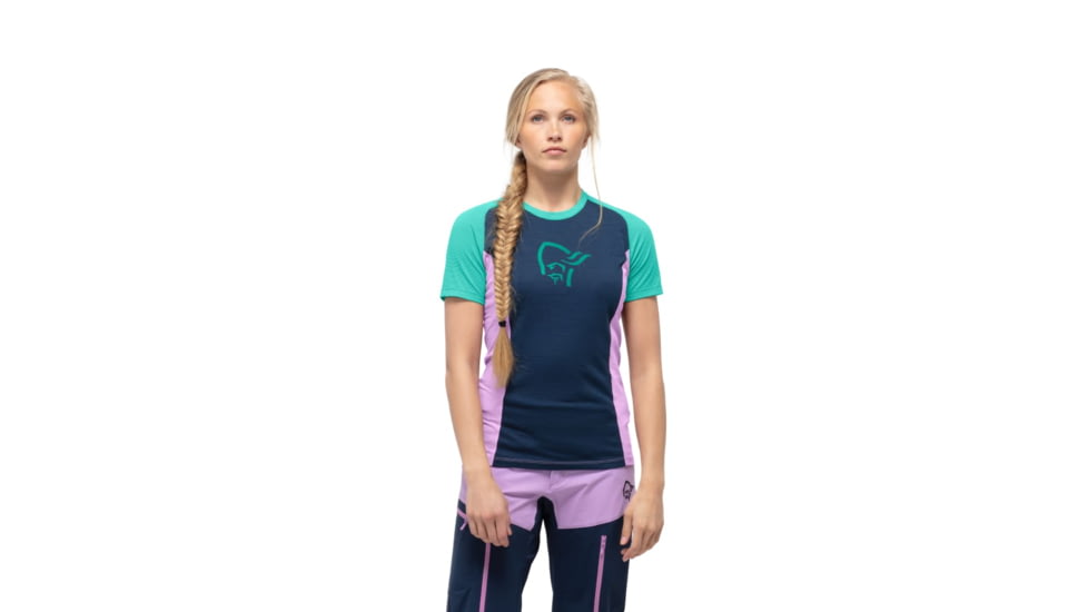 Norrona Fjr Wool T-Shirt - Womens, Indigo Night/Violet Tulle, Large, 7042698425744