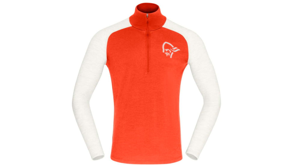 Norrona PureUll Norrona Zip Neck Shirt - Mens, Arednalin Red/Snowdrop, Medium, 5270-21 5643 M