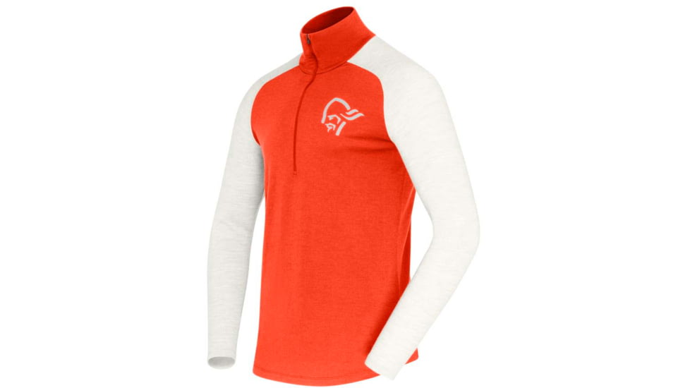 Norrona PureUll Norrona Zip Neck Shirt - Mens, Arednalin Red/Snowdrop, Medium, 5270-21 5643 M