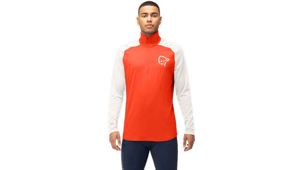 Norrona PureUll Norrona Zip Neck Shirt - Mens, Arednalin Red/Snowdrop, Medium, 5270-21 5643 M