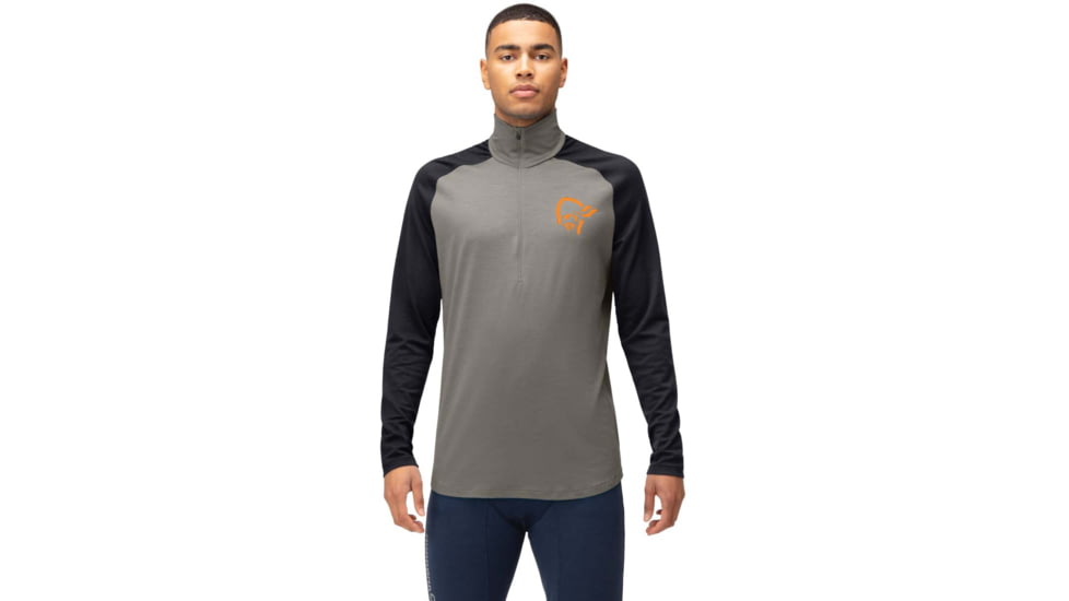 Norrona PureUll Norrona Zip Neck Shirt - Mens, Castor Grey/Caviar Black Melange, 2XL, 5270-21 8704 XXL