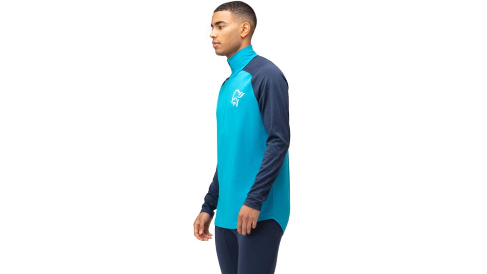 Norrona PureUll Norrona Zip Neck Shirt - Mens, Hawaiian Surf/Indigo Night, Large, 5270-21 6609 L