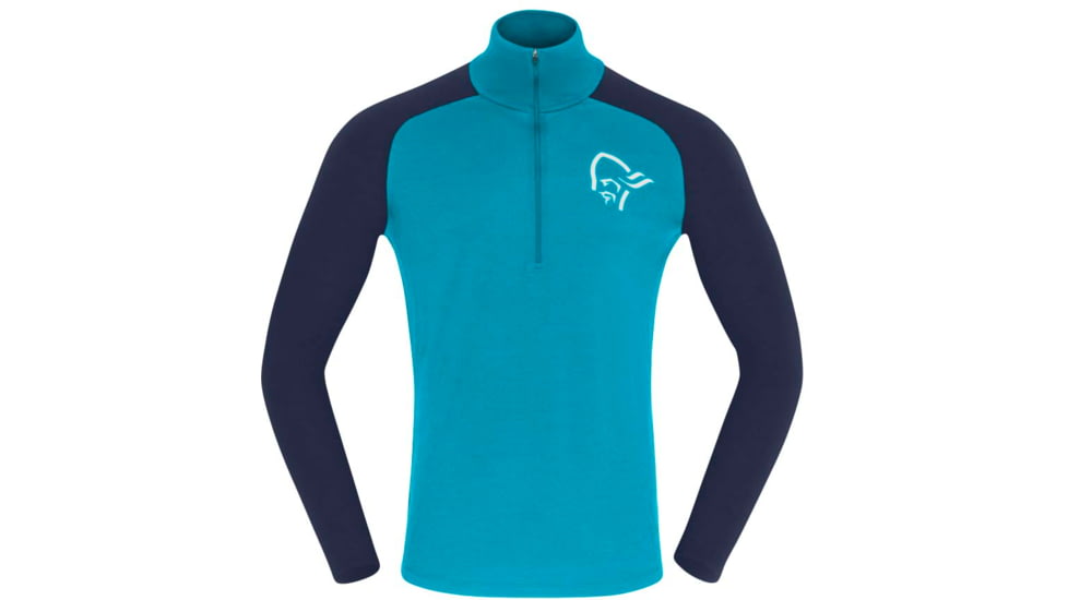 Norrona PureUll Norrona Zip Neck Shirt - Mens, Hawaiian Surf/Indigo Night, Large, 5270-21 6609 L