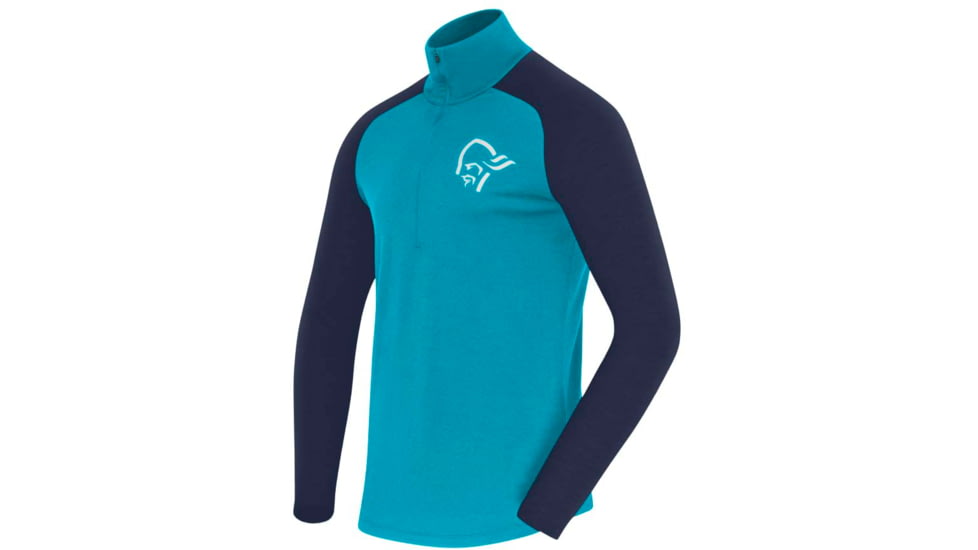 Norrona PureUll Norrona Zip Neck Shirt - Mens, Hawaiian Surf/Indigo Night, Large, 5270-21 6609 L