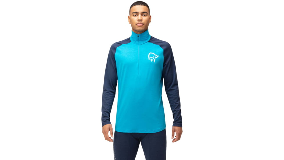 Norrona PureUll Norrona Zip Neck Shirt - Mens, Hawaiian Surf/Indigo Night, Large, 5270-21 6609 L