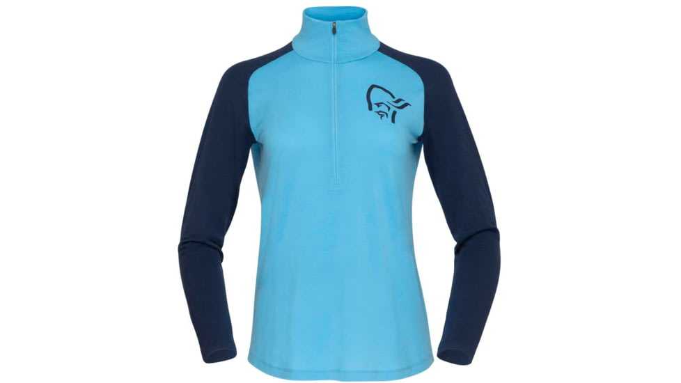 Norrona PureUll Norrona Zip Neck Shirt - Womens, Aquarius/Indigo Night, Extra Large, 5271-21 2374 XL